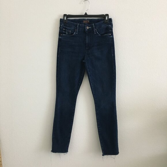 Mother Jean Womens 27 Skinny The Looker Ankle Fray Invitation Only Dark Blue - Picture 3 of 15